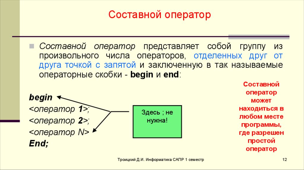 Презентация составной оператор