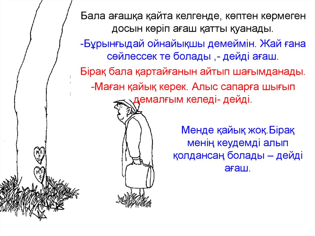 Менде қайық жоқ.Бірақ менің кеудемді алып қолдансаң болады – дейді ағаш.