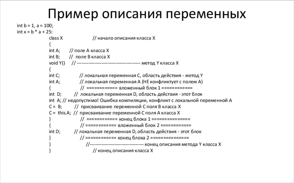 Пример описания переменных