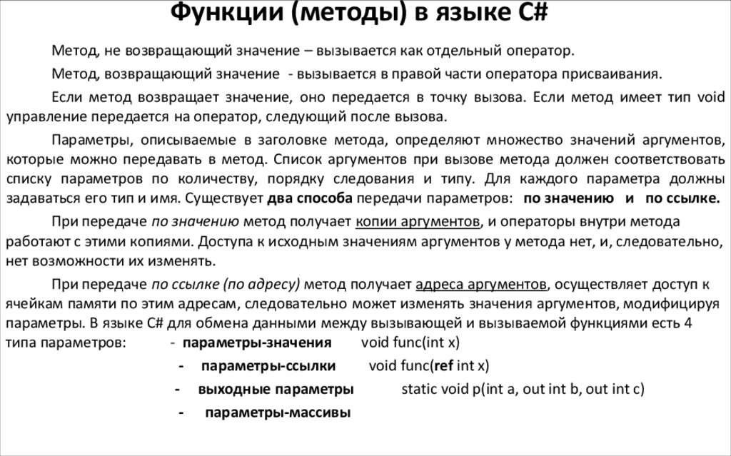 Функции (методы) в языке С#