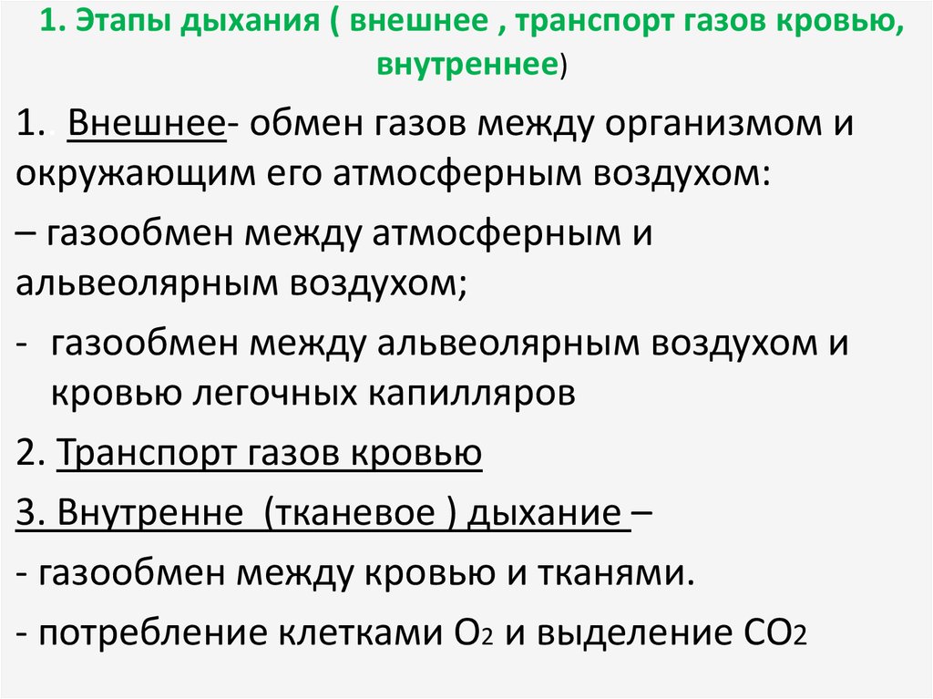 Дыхание транспорт газов