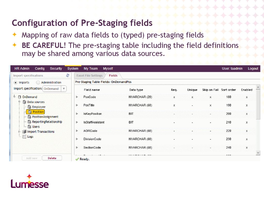 Configuration of Pre-Staging fields