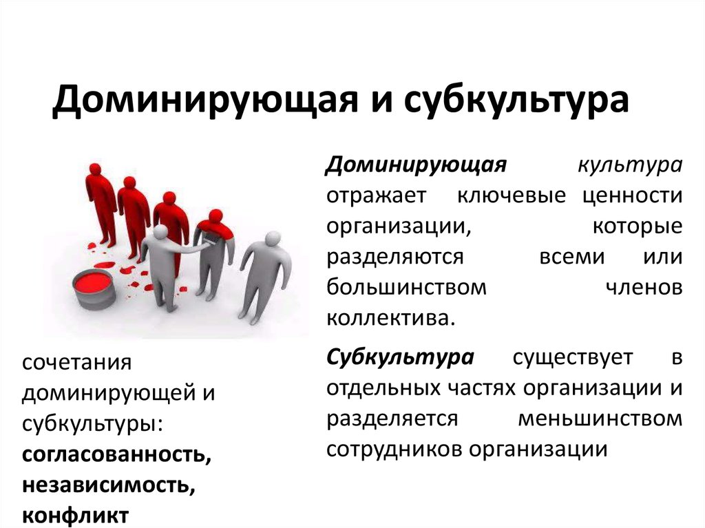 Совокупность символов ценностей и образцов поведения противостоящих доминирующей культуре