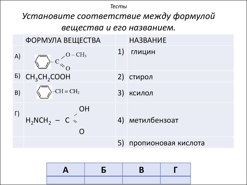 Установите соответствие между формулой