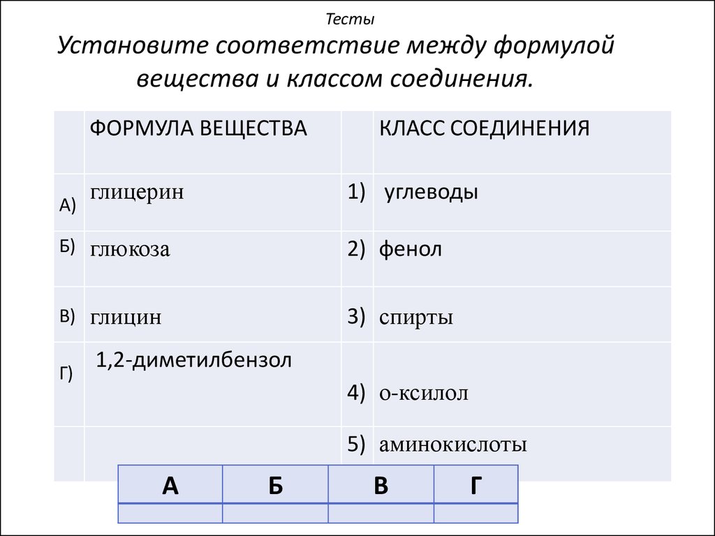 Установите соответствие между химическими веществами