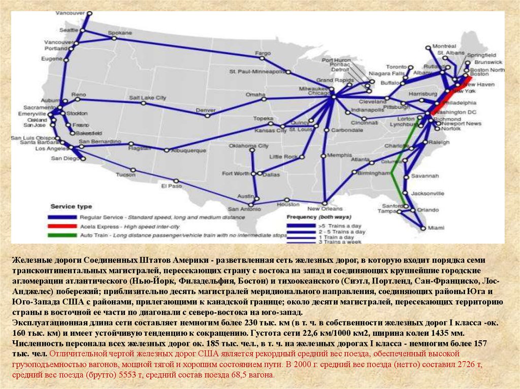 Протяженность сети железных дорог. Трансконтинентальные железнодорожные магистрали США. Транспортные магистрали США на карте. Трансконтинентальная железная дорога Северной Америки на карте. Система железных дорог США.