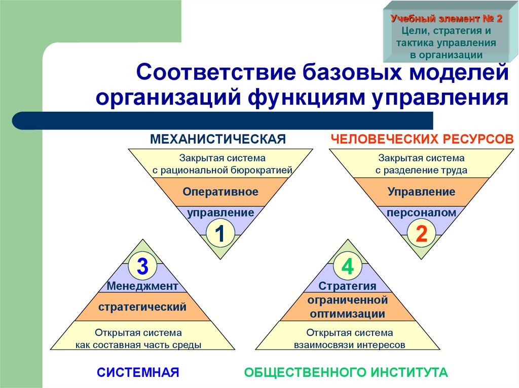 Учебный элемент это. Базовая модель управления организацией. Модели управления фирмой. Модели организаций в менеджменте. Стратегия и тактика управления.