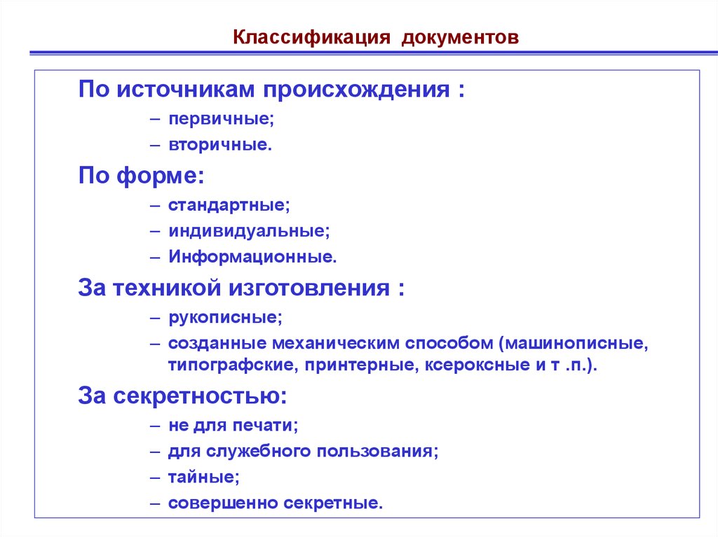 Классификация документов организации