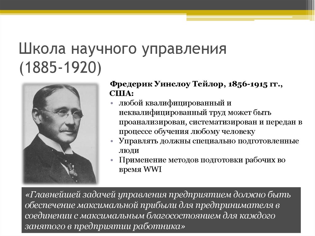 Школы управления в менеджменте. Школа научного менеджмента Тейлора (1885-1920 гг.). Школа научного управления (1885-1920) ф. Тейлор г.. Фредерик Тейлор научная школа. Тейлор Фредерик менеджмент школа.