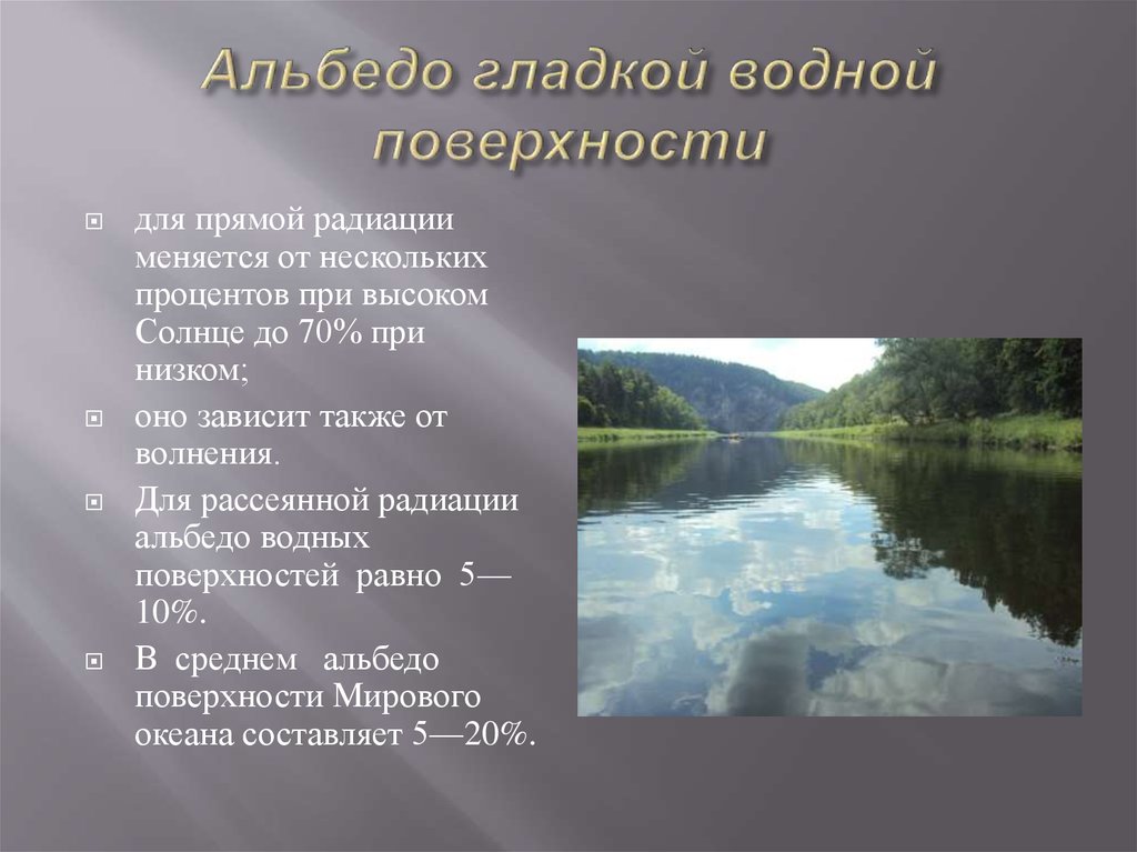 Альбедо гладкой водной поверхности