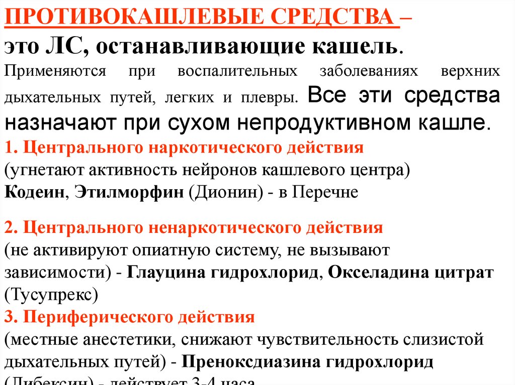 Противокашлевые препараты периферического действия