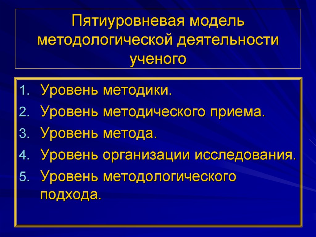 Уровень приема. Пятиуровневая модель деятельности ученого. Пятиуровневая модель методической деятельности ученого. Уровни ученого. Методологическая работа ученого психолога.