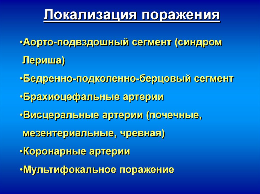 Синдром Лериша симптомы. Синдром Лериша поражение. Синдром Лериша классификация.