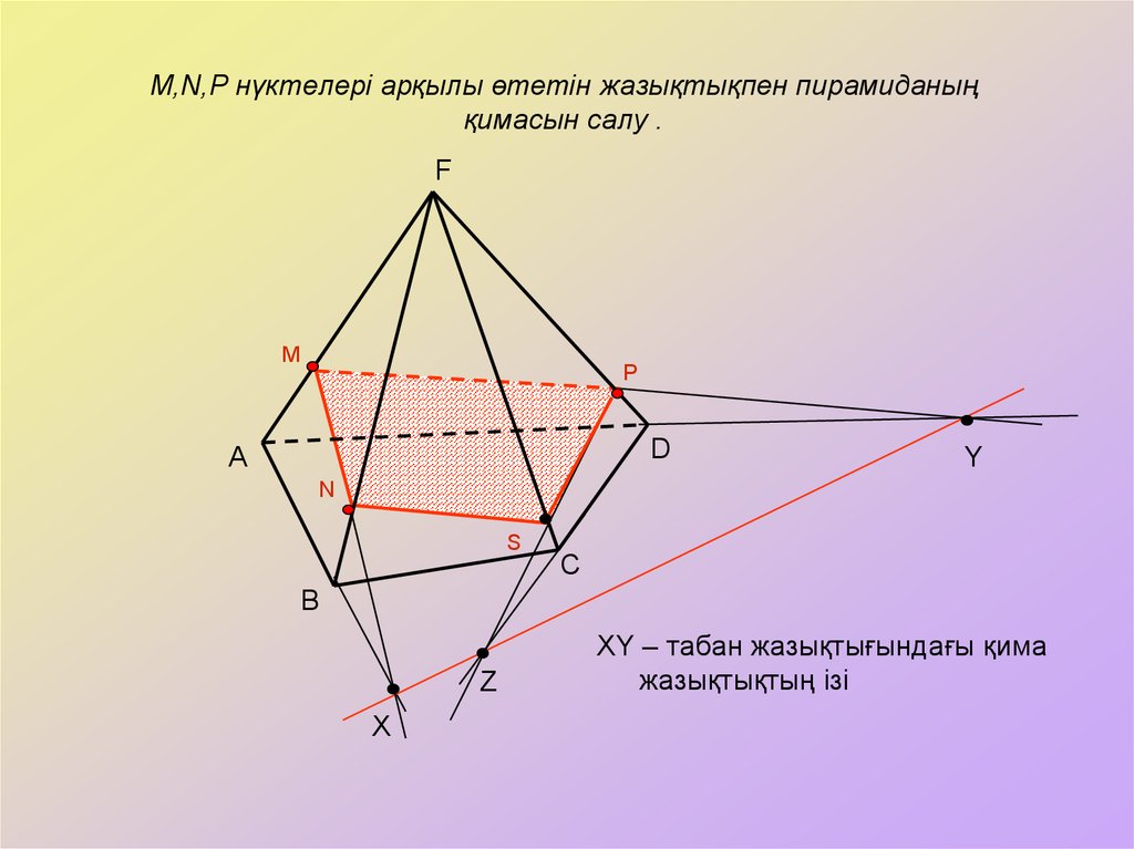 M,N,P нүктелері арқылы өтетін жазықтықпен пирамиданың қимасын салу .