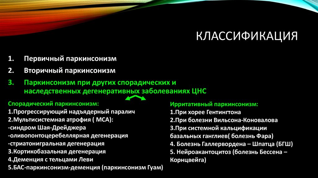 Паркинсонизм это. Классификация синдрома паркинсонизма. Синдром паркинсонизма симптомы неврология. Первичный и вторичный паркинсонизм. Мультисистемная атрофия синдром шая Дрейджера.