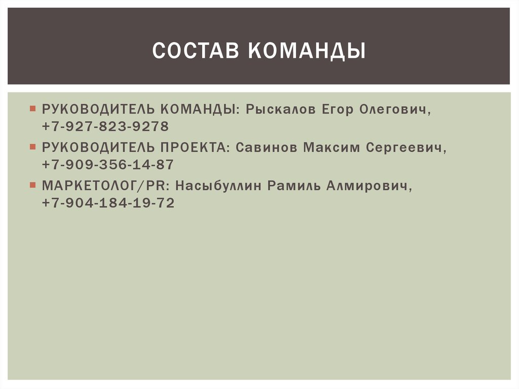 СОСТАВ КОМАНДЫ