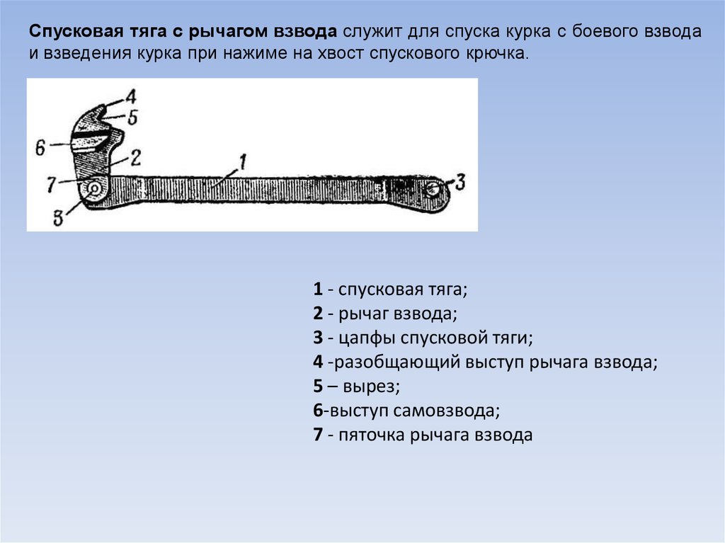 Что служит для предохранения спускового крючка. Спусковая тяга с рычагом взвода ПМ.