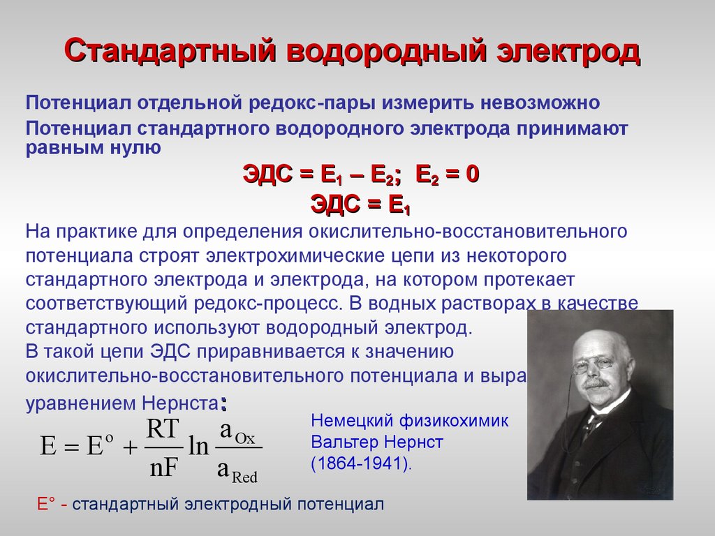 Водородный электрод стандартный электродный потенциал