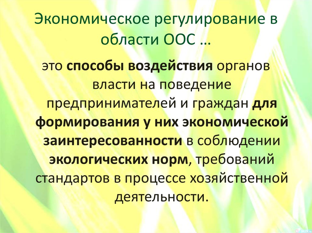 Методы экономического регулирования в области охраны окружающей среды презентация