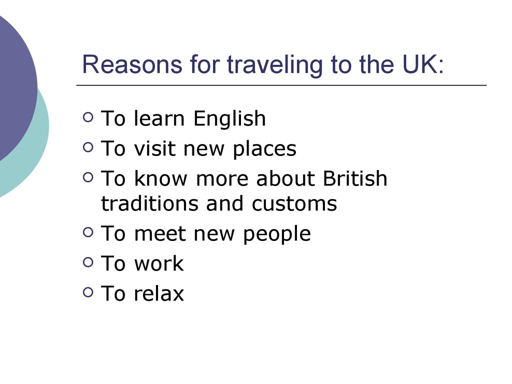 Reasons for travelling