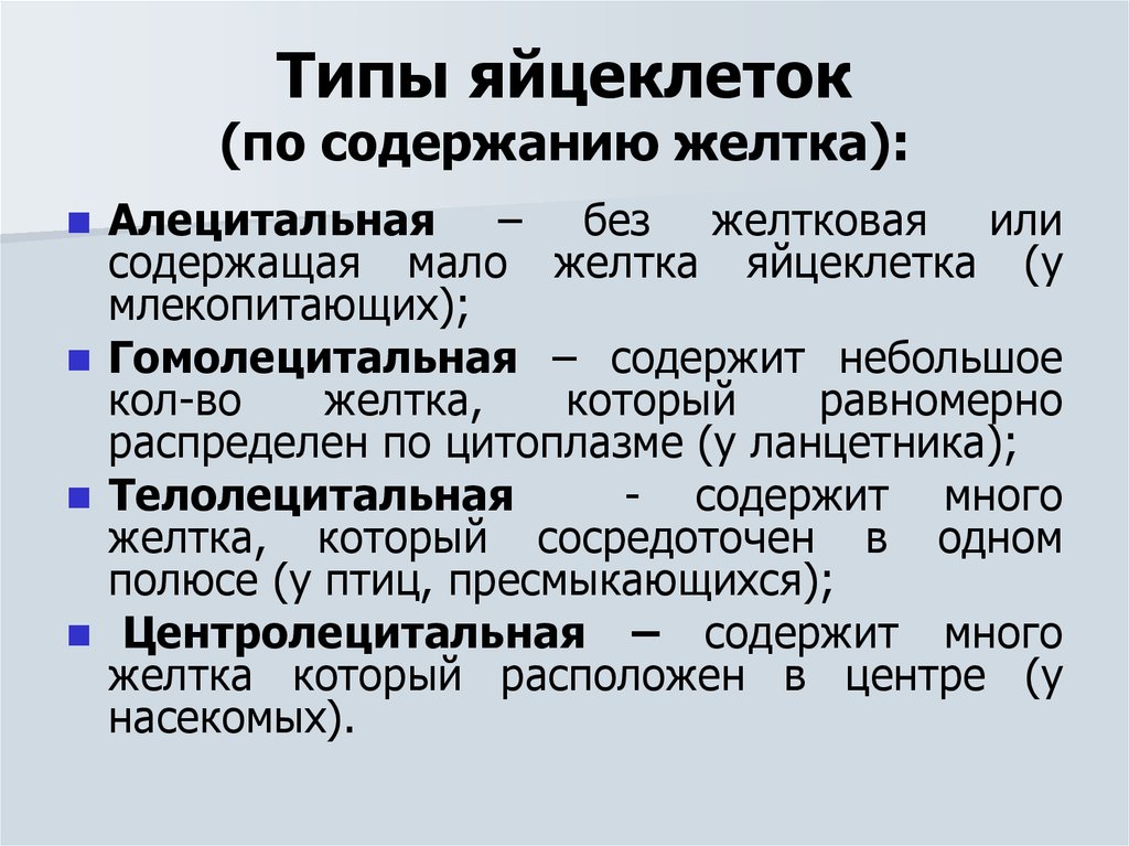 Типы яйцеклеток. Тип яйцеклетки у млекопитающих. Классификация типов яйцеклеток. Типы яйцеклеток у позвоночных.