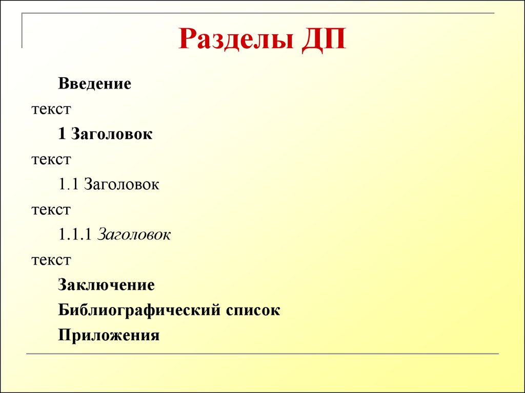 Введение текста. Разделы в заглавии текста.