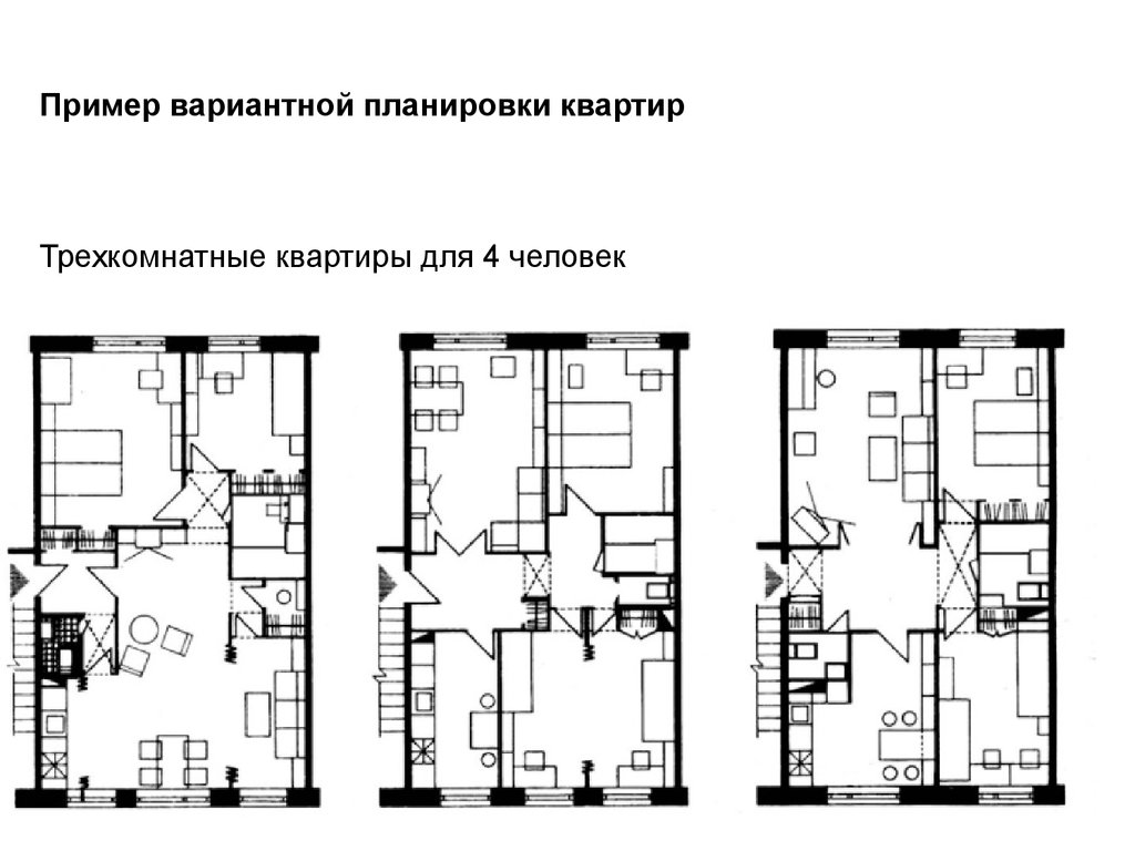 На рисунке план квартиры в многоэтажном. Гибкая планировка квартир. Планировка квартиры на 4 человек. 7. Типы жилых зданий, планировка жилых помещений. Вариантная планировка домов и квартир Шродер у 1984.