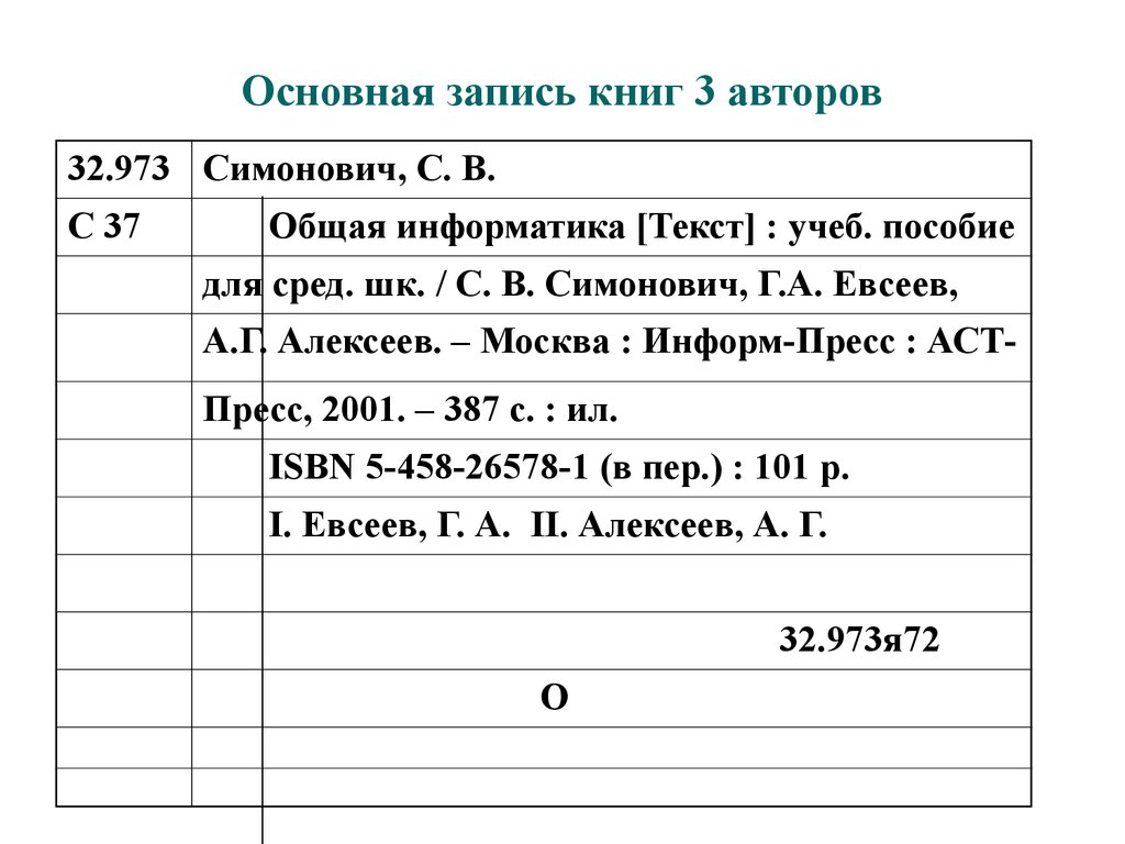 Каталожная карточка образец