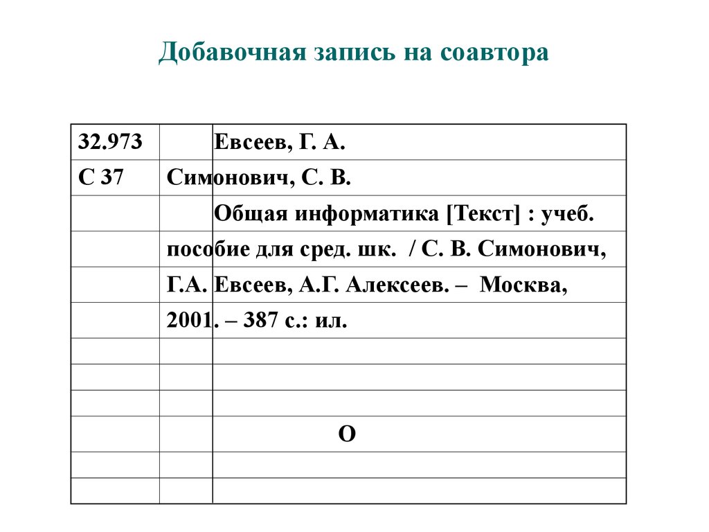 Каталожная карточка образец