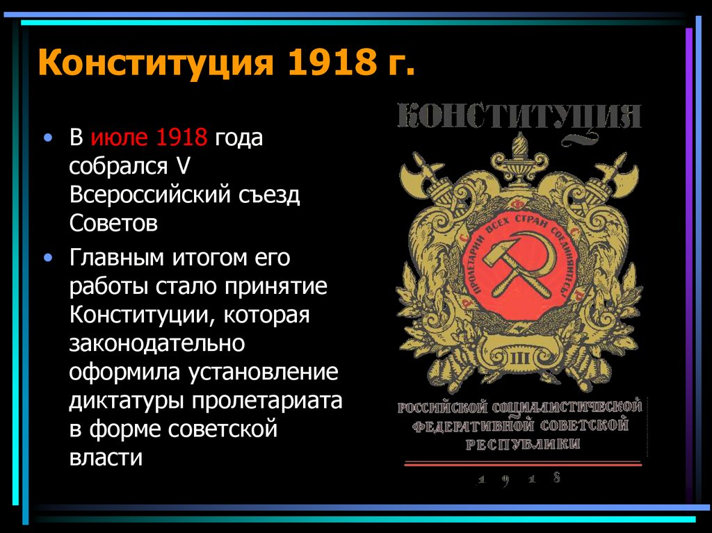 Конституция рсфср 1918 года. Характер новой власти по Конституции 1918 года. Конституция России 1918. Целевые нормы Конституции 1918. Всероссийский съезд советов 1918 Конституция.