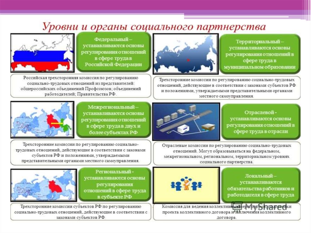 Социальное партнерство в сфере труда. Органы социального партнерства. Уровни социального партнерства. Органы социального партнерства в РФ.