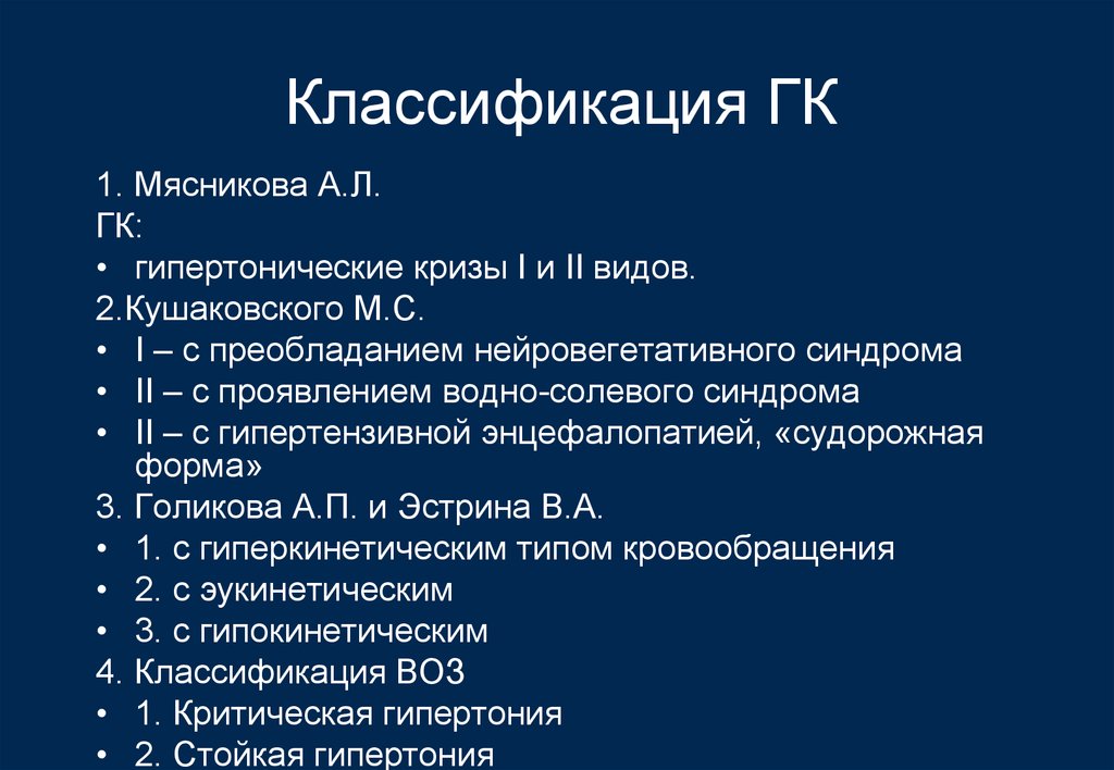 Гипертонический криз типы кризов клиническая картина осложнения неотложная помощь при кризах