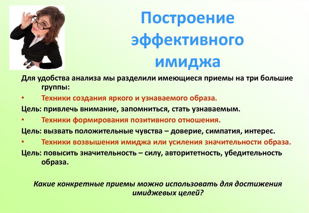 Проявить создание. Построение имиджа. Построение собственного имиджа. Особенности формирования имиджа. Составляющие имиджа руководителя.