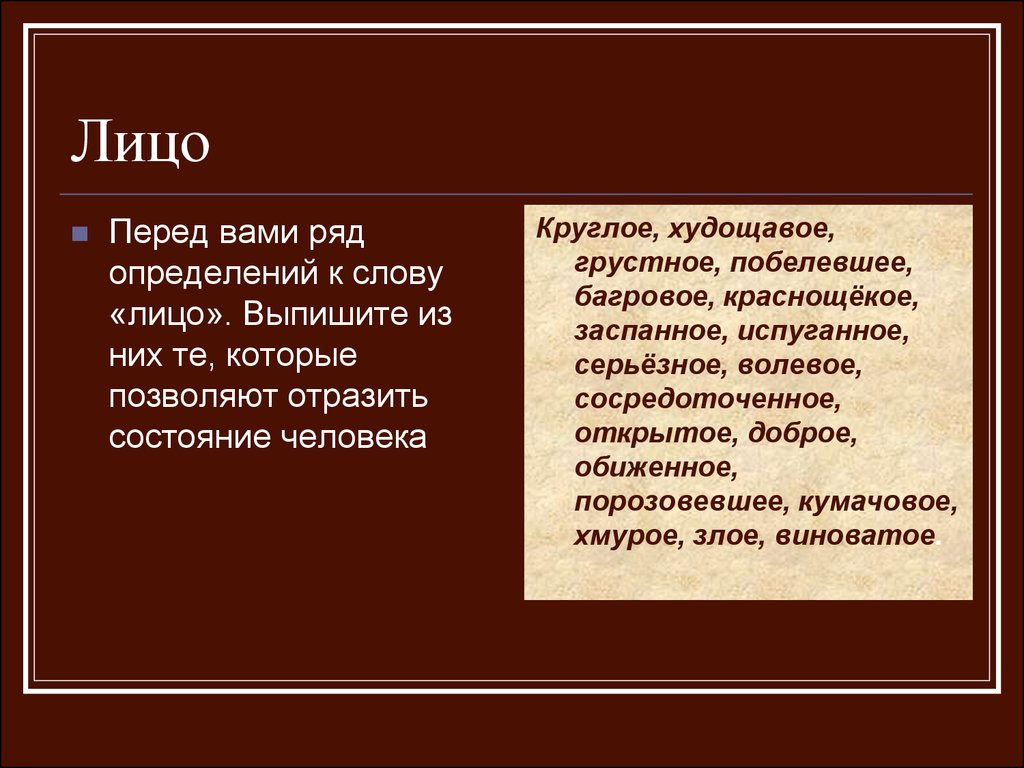 Язык художественной литературы описание внешности человека презентация