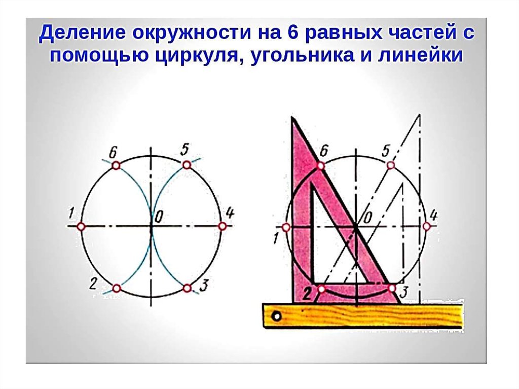 Круг делить на 5. Разделить окружность на 5 частей циркулем. Деление окружности на равные части. Деление окружности с помощью угольника. Деление окружности на равные части с помощью циркуля.