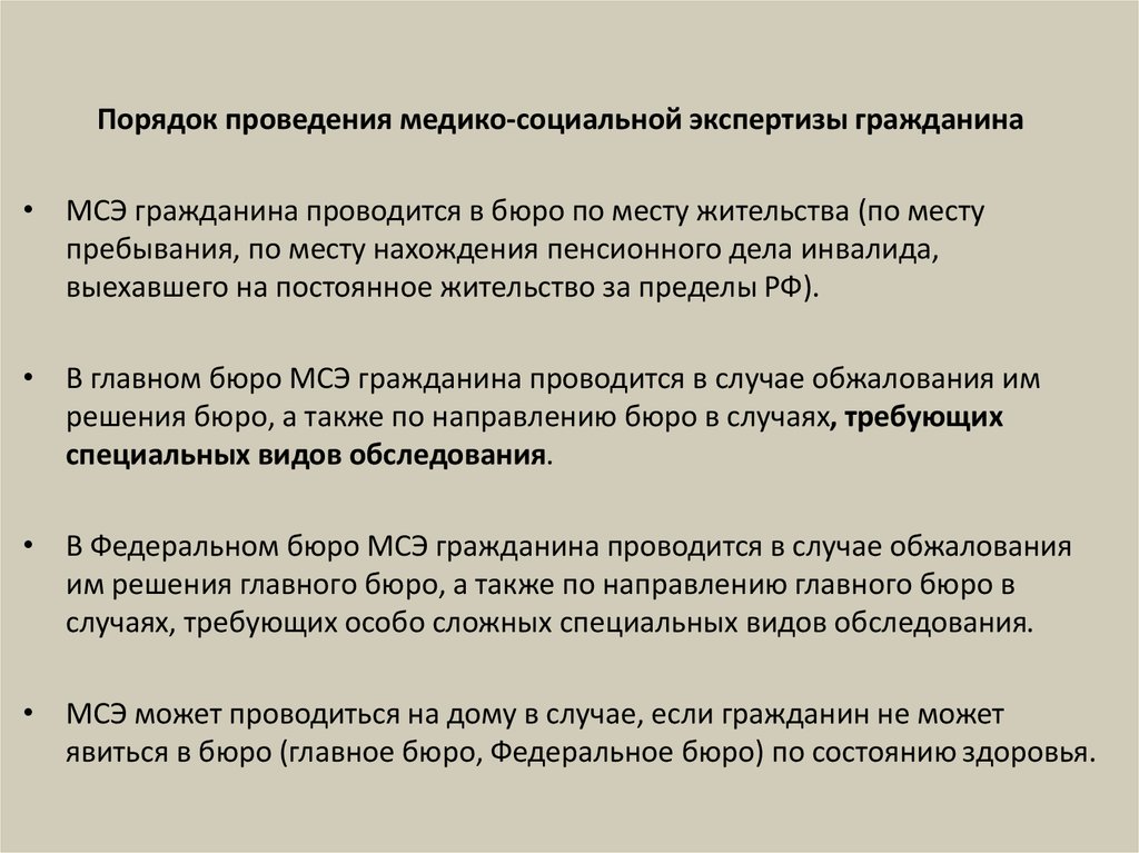 Медико социальная экспертиза граждан. Порядок проведения медико-социальной экспертизы. Порядок проведения МСЭ гражданина.. МСЭ правила проведения. Порядок обжалования решений бюро МСЭ.