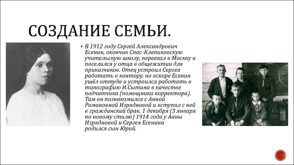 Есенин биография 5. Семья Есенина.