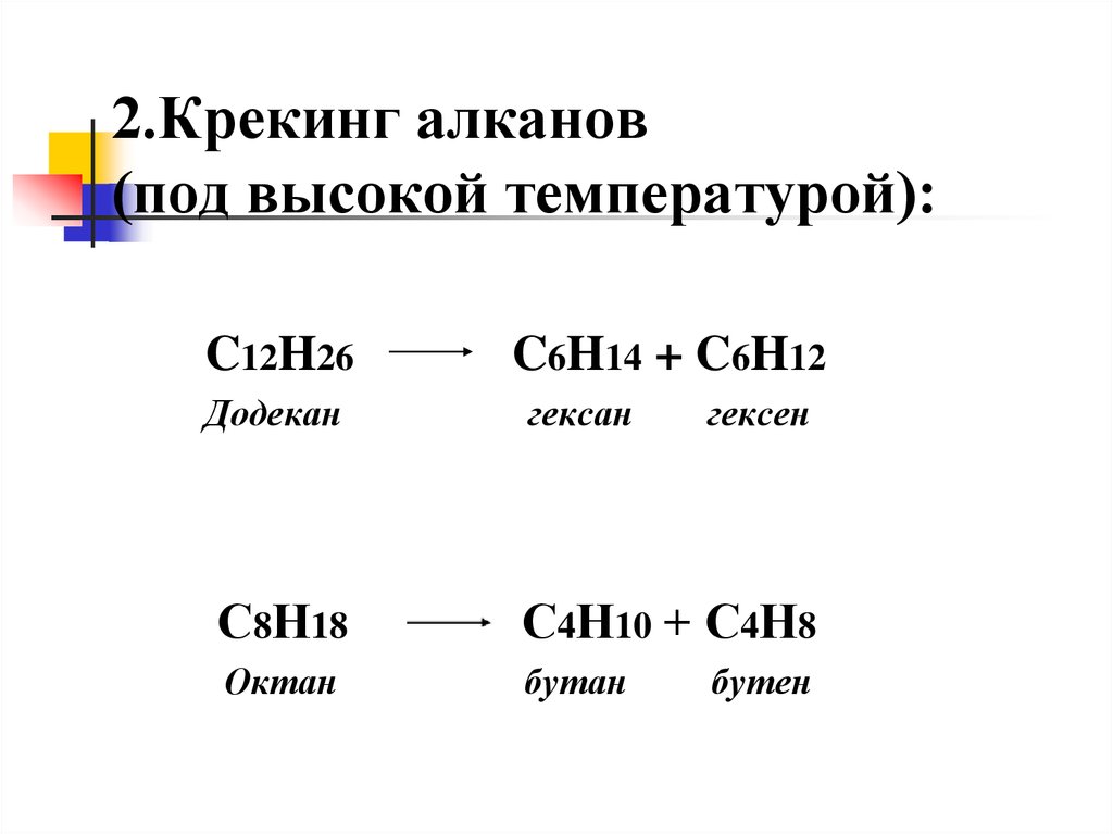 Получение уравнение реакции алканов. Реакция разложения крекинг алканов. Крекинг алканов механизм реакции.