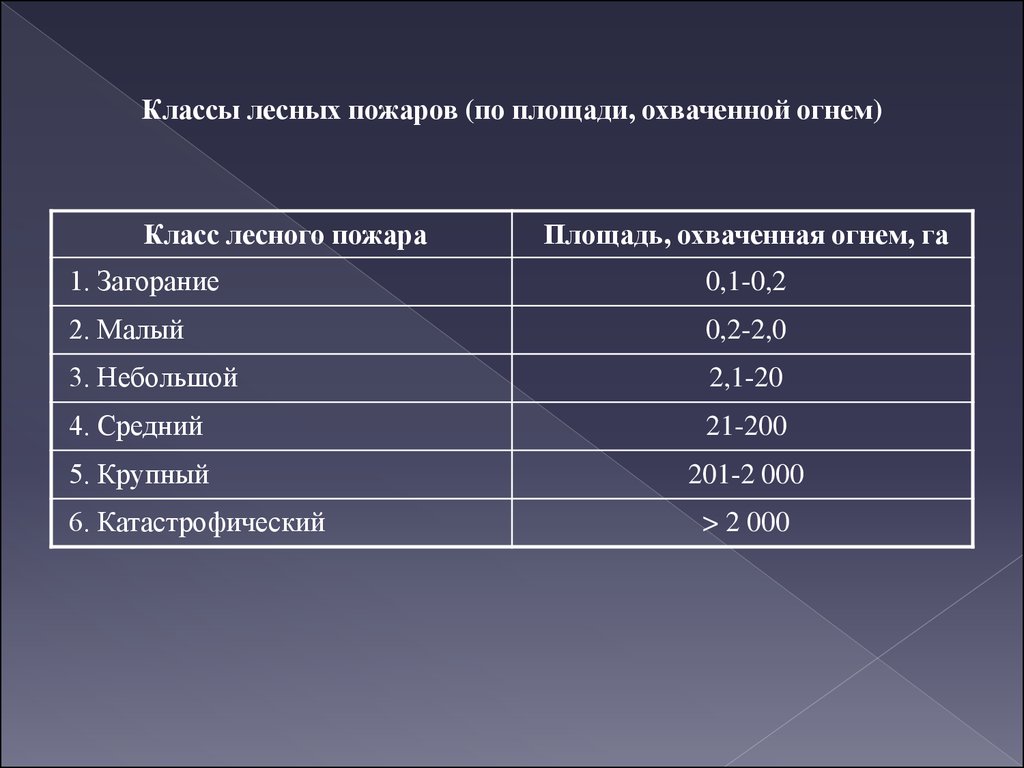 Лесные пожары подразделяются на классы. Классы лесных пожаров. Классы пожаров по территории. Класс пожара и площадь пожара. Классификация пожаров по площади.