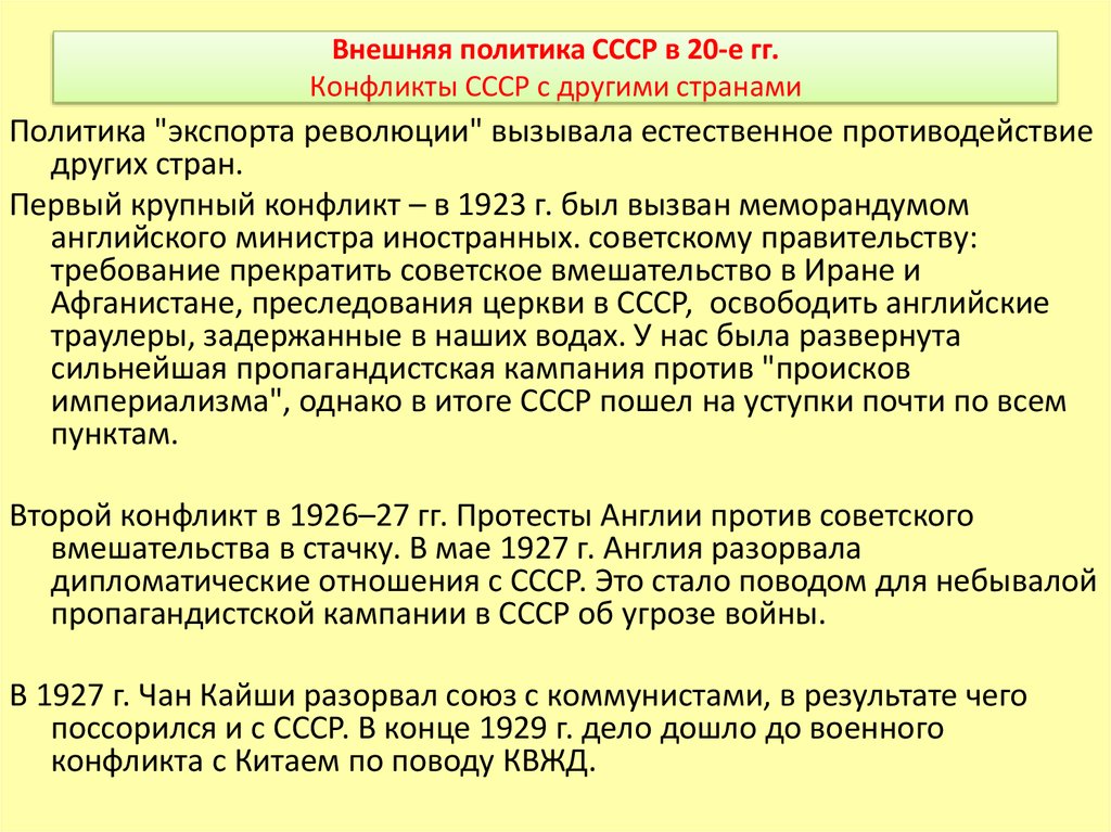 Внешняя политика СССР в 20-е гг. Конфликты СССР с другими странами