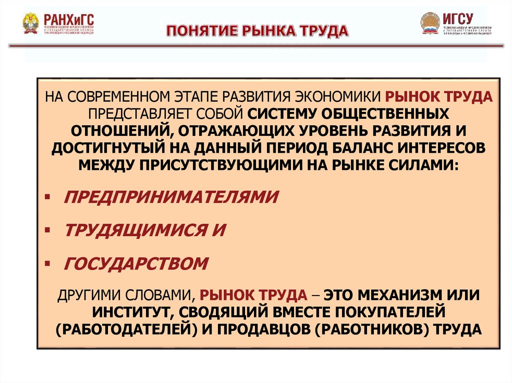 Особенности рынка труда в россии презентация