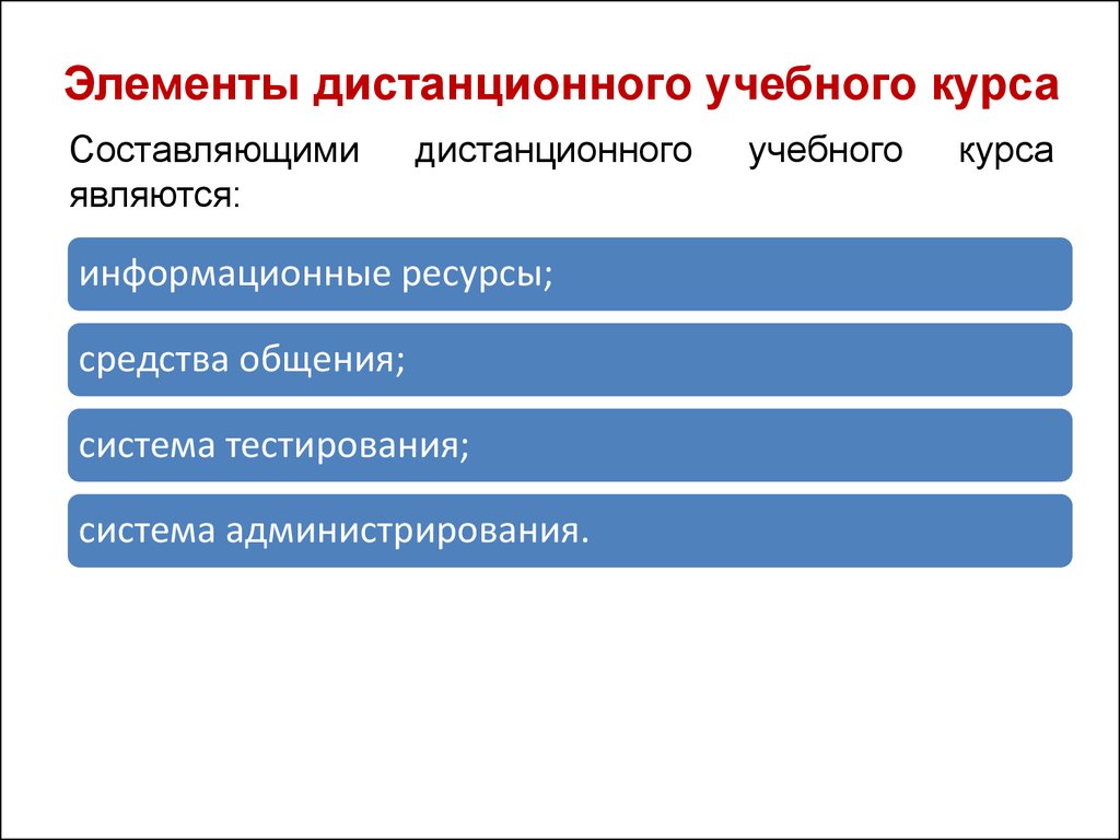 Курсе элемент. Понятие дистанционного курса. Элементы образовательного курса это. Элементы обучающего курса. Учебно-методический комплекс дистанционного курса.