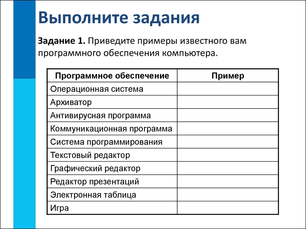 Совокупность всех программ предназначенных для выполнения на компьютере называют