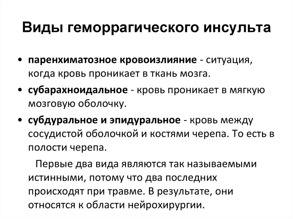 Виды геморрагического инсульта