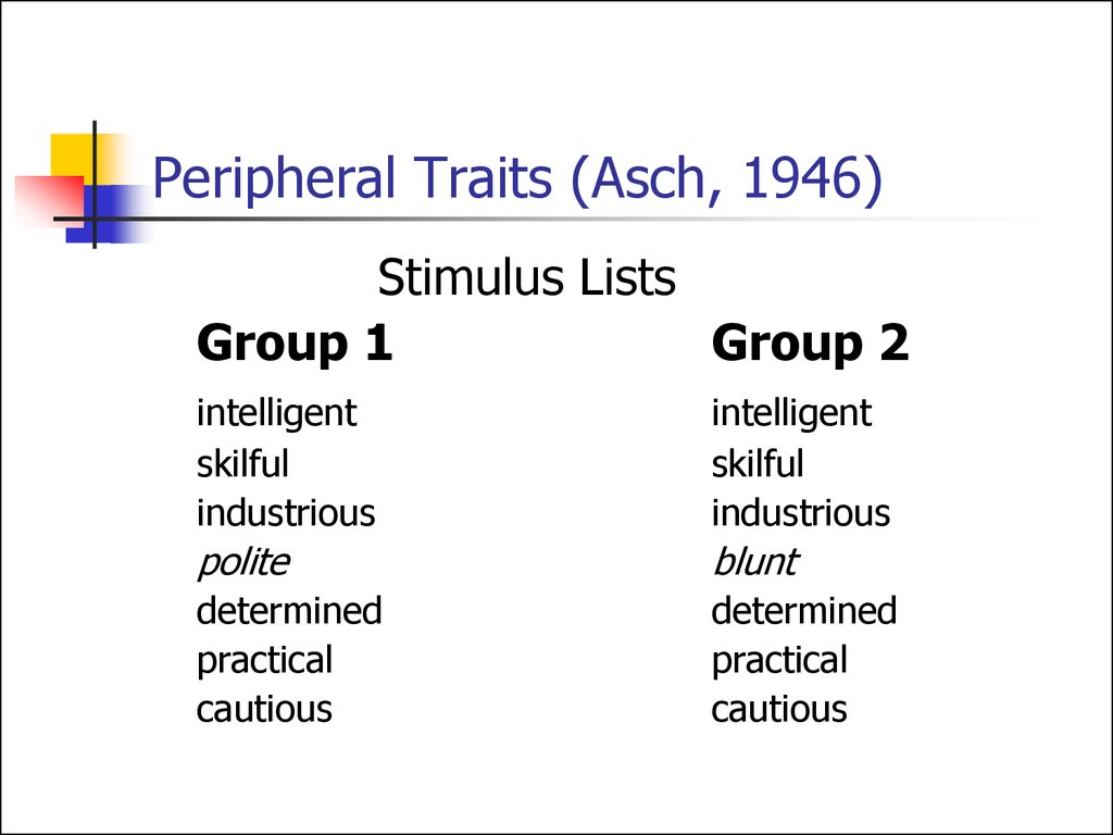 Peripheral Traits (Asch, 1946)