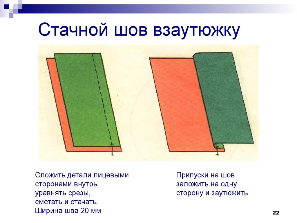 Рисунок стачной шов взаутюжку