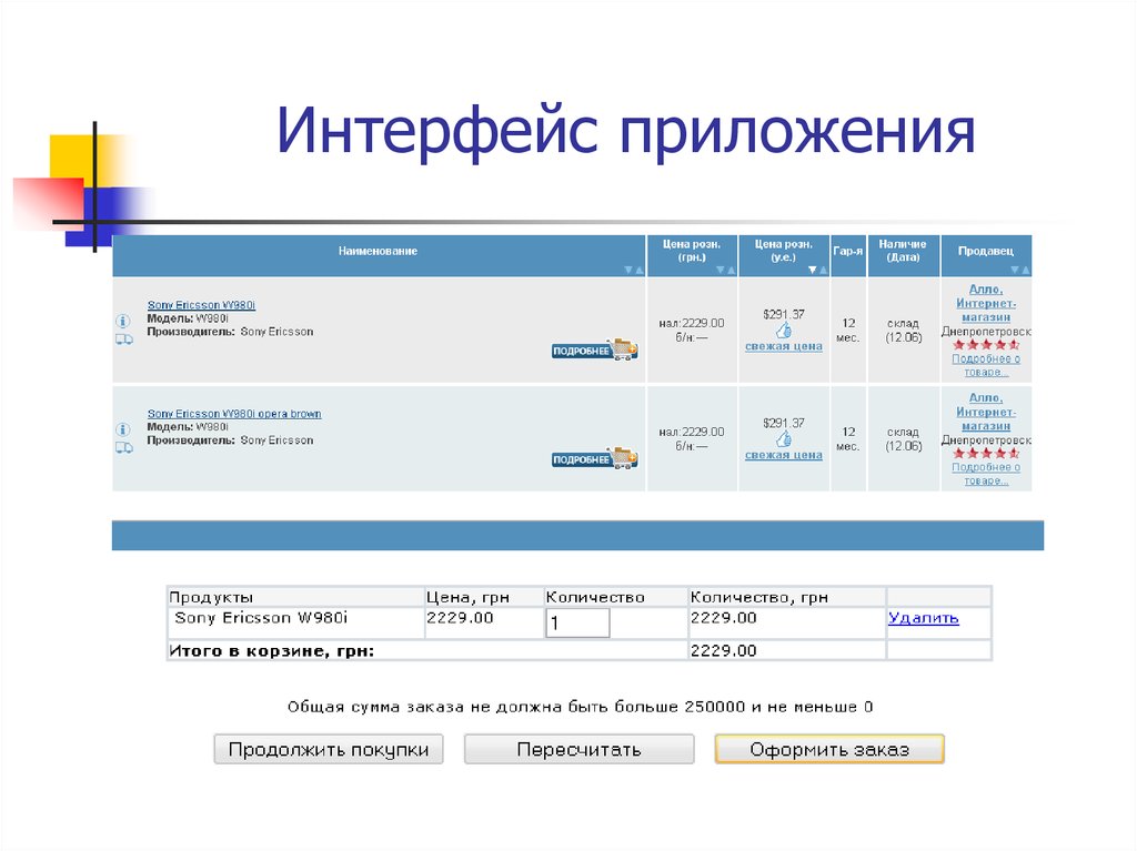 Интерфейс приложения