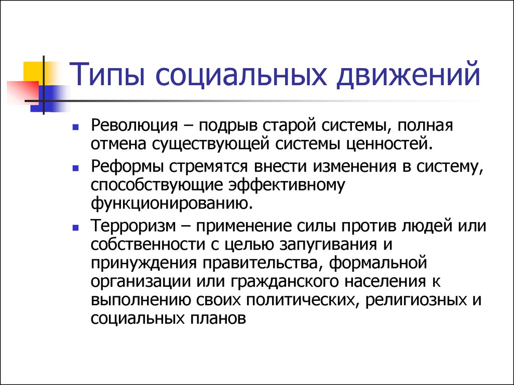 Социальные изменения революция. Разновидности социальных движений. Основные виды социальных движений. Типы социальных движений социология. Социальные движения примеры.