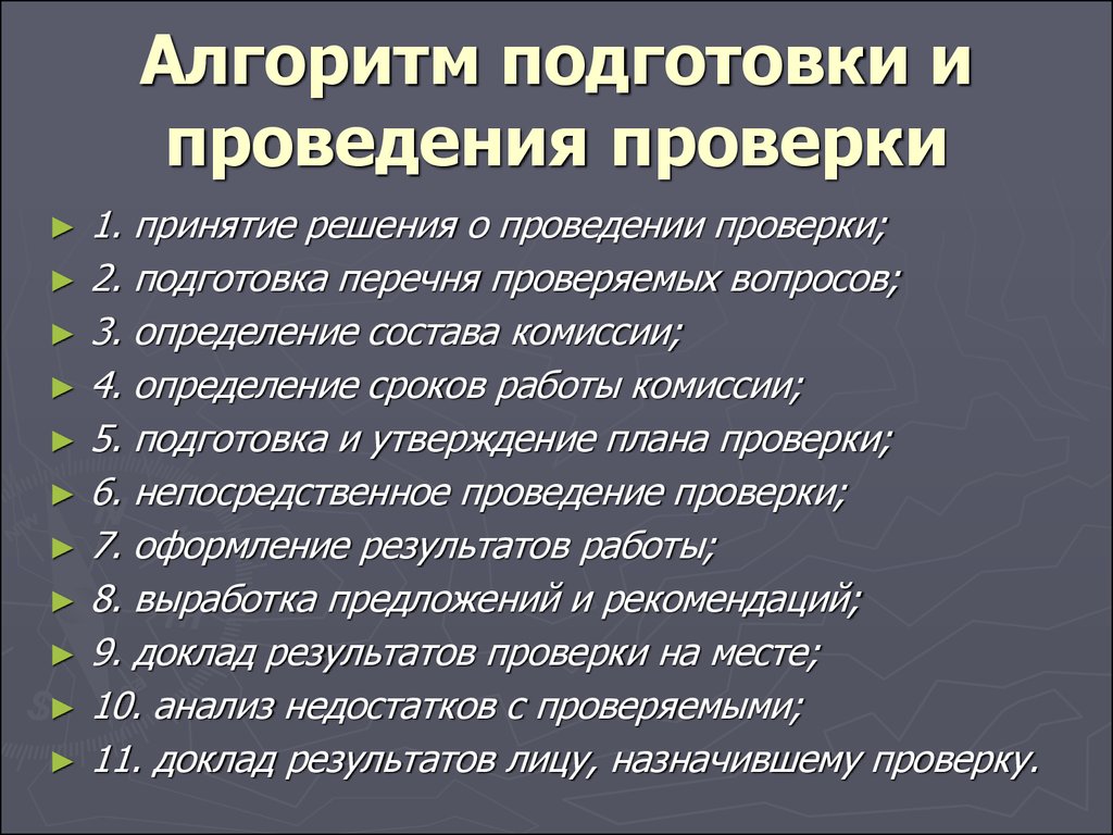 Непосредственное проведение. Алгоритм проведения ревизии. Алгоритм проведения проверки. Алгоритм проведения контроля. Алгоритм проведения тестирования.