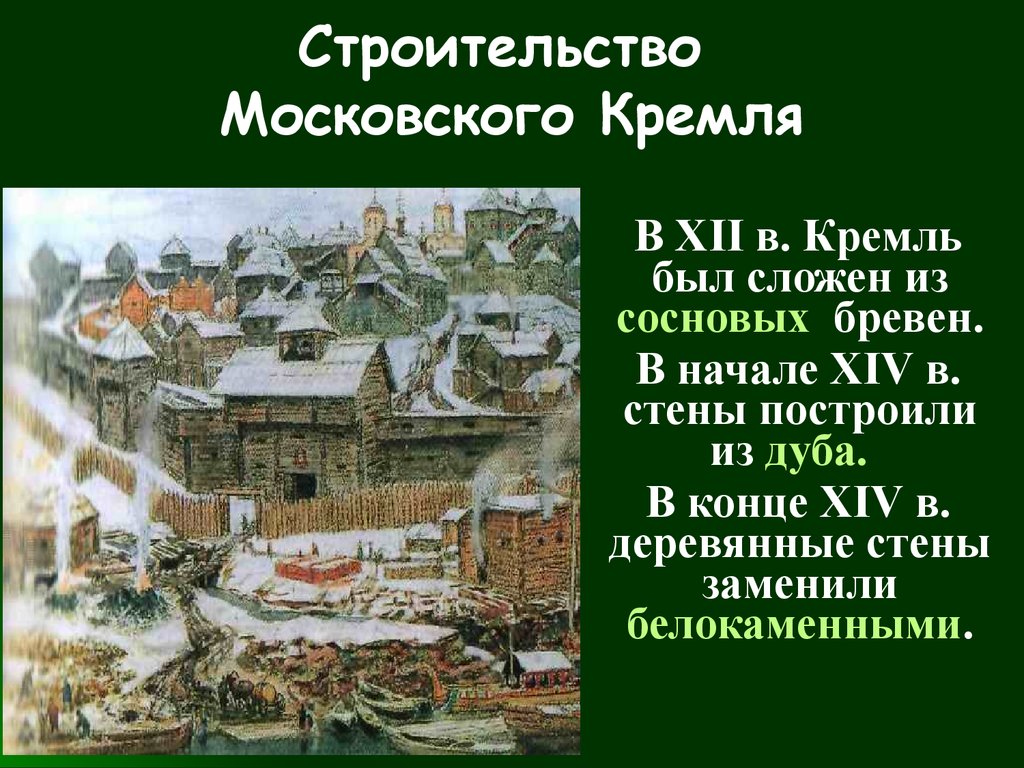 Когда была возведена москва. Строительство Московского Кремля. Первый деревянный Кремль. Первые каменные стены Кремля. Деревянные стены Московского Кремля.